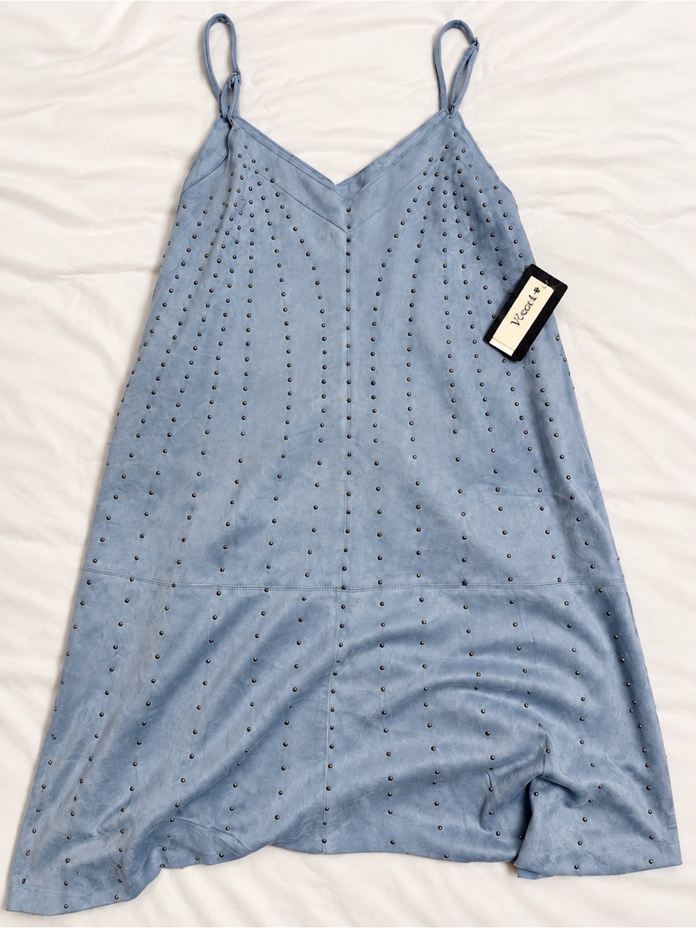 Vocal Y2K Blue Studded Faux Suede Mini Dress NWT Made in USA Size Small - Picture 2 of 3